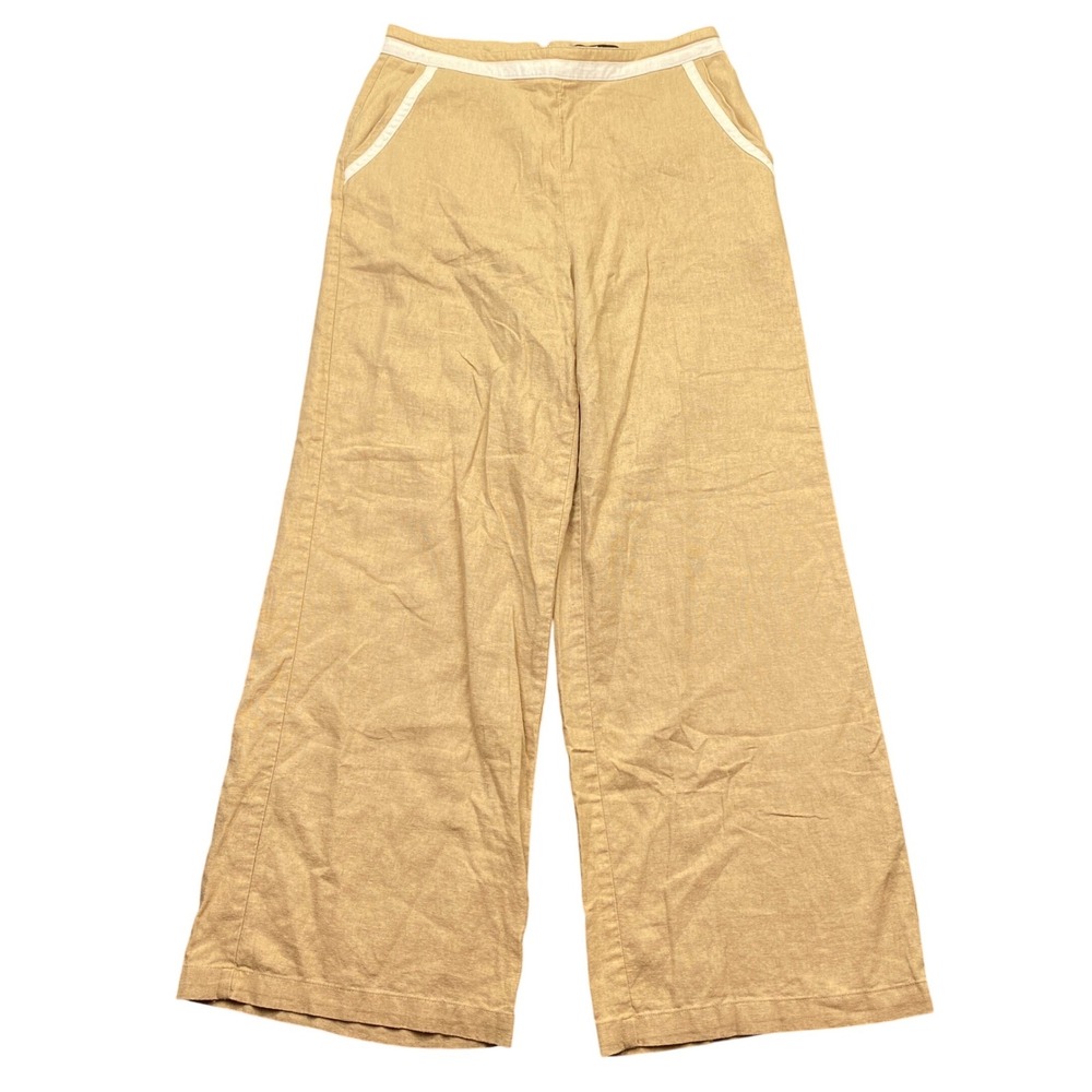 7 For All Mankind Womens Linen Blend Wide Leg Pants Tan Beige Size M 83147